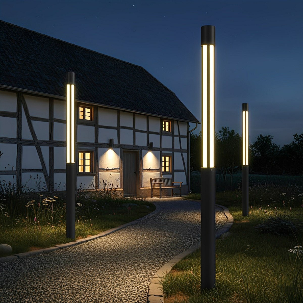 Cylindryczny słupek zewnętrzny LED czarny, oświetlenie ogrodowe i ścieżkowe, wodoodporna aluminiowa lampa ogrodowa, nowoczesna | Sansoti