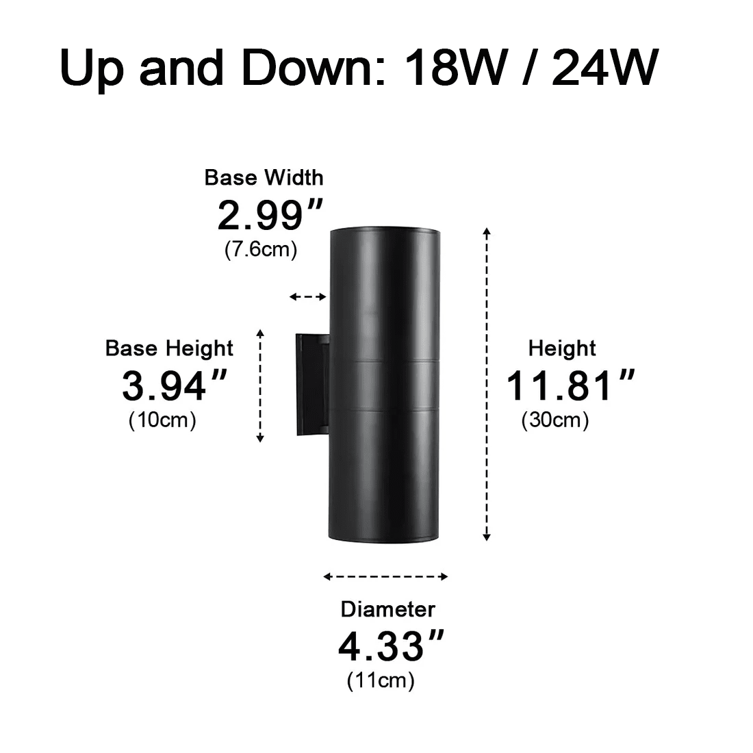 Cylindrical LED Outdoor Wall Light Waterproof Bidirectional Light Black Aluminum IP65 Wall Lighting | Sansoti