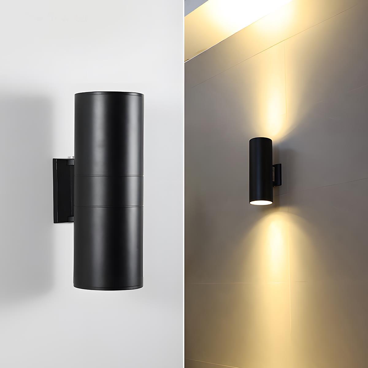 Cylindrical LED Outdoor Wall Light Waterproof Bidirectional Light Black Aluminum IP65 Wall Lighting | Sansoti