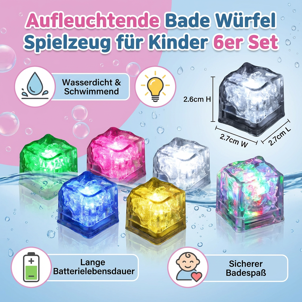 Lichtgevende Badkubus voor Kinderen 6-Delig Set – Watergeactiveerd Speelgoed | Sansoti