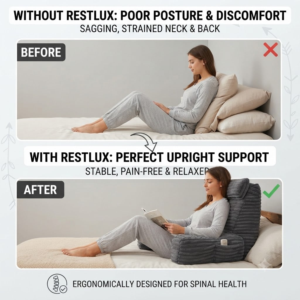 Back Support Pillow with Armrests and Adjustable Headrest Comfortable Reading Pillow for Bed and Sofa Relaxation | Sansoti