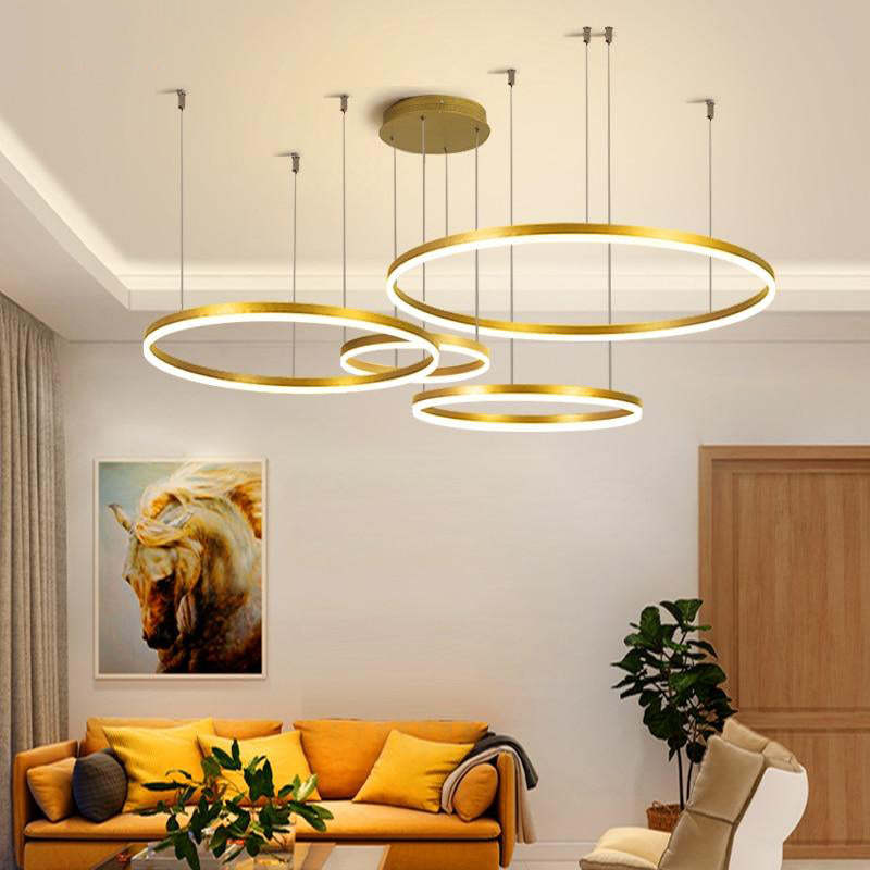 Modern Circular Pendant Light Metal LED Dimmable Black Gold Brown Living Room Dining Room Bedroom Adjustable | Sansoti