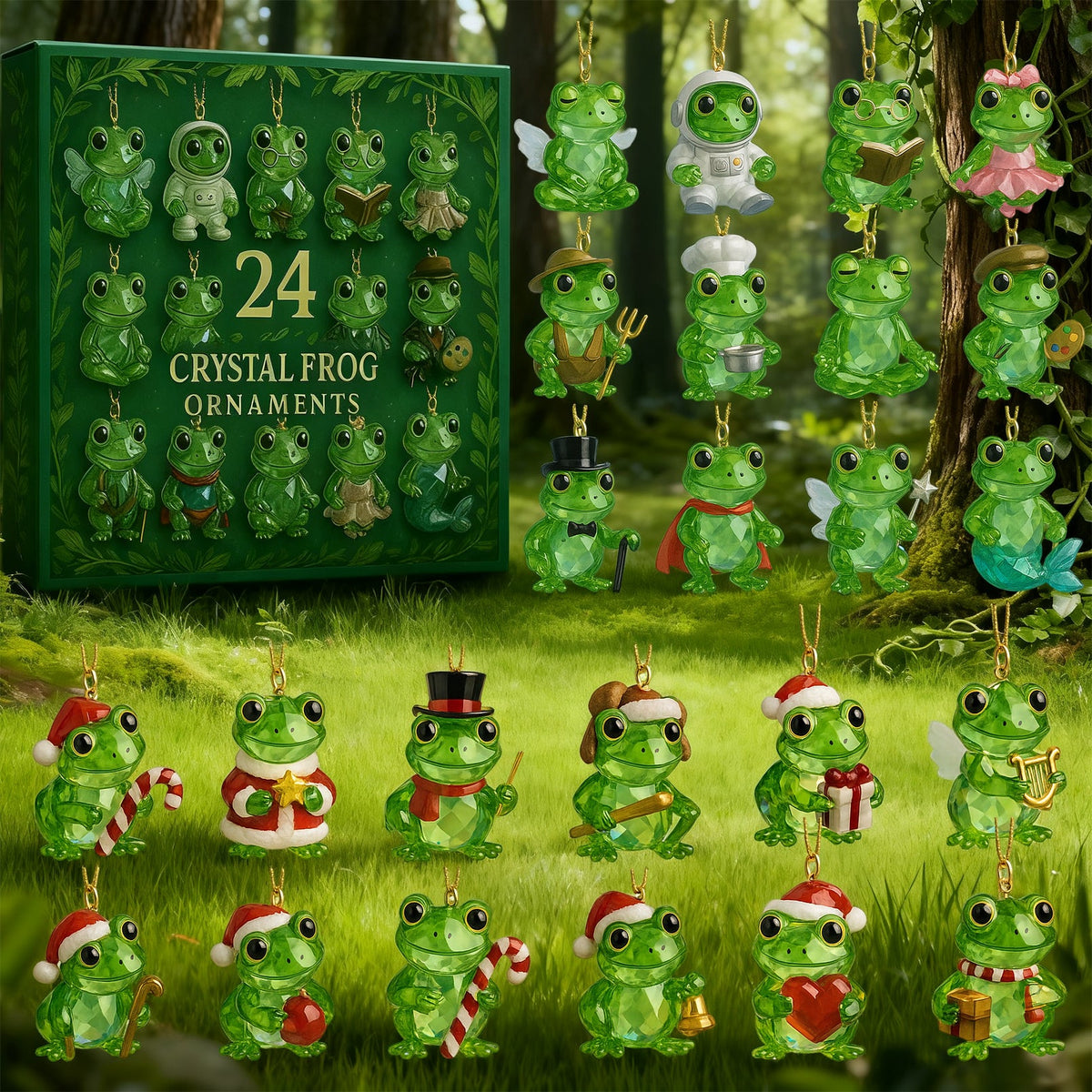 Advent calendar Frog Crystal with 24 Decorative Figurines for Nature Lovers Unique Christmas Gift Living Room | Sansoti