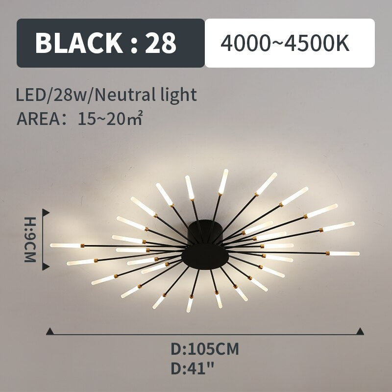 LED Flush-Mount Ceiling Light Firework Starburst Design Metal Acrylic Living Room Bedroom Black Gold Modern | Sansoti