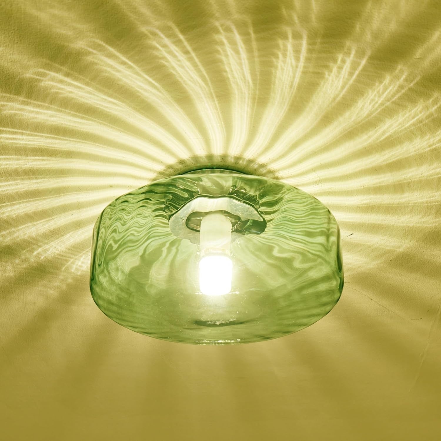 Vintage Geribbeld Glazen Plafondlamp Groen – Klassieke Verlichting voor Eetkamer, Entree & Gang | Sansoti