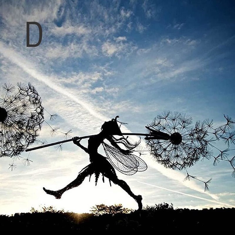 Feë Tuinspinner met Paardenbloem – Windspinner Tuindecoratie 25 cm – IJzeren Tuinsteker met Draaiend Feëfiguur en Paardenbloembloemen – Weervaste Tuinversiering voor Bloembedden en Paden | Sansoti