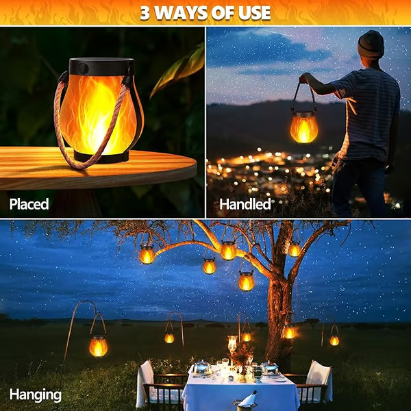 Solar Tuinlantaarn met Flakkerend Vlameffect Buitenverlichting Oplaadbaar Decoratief Metaal Brons Tuin | Sansoti