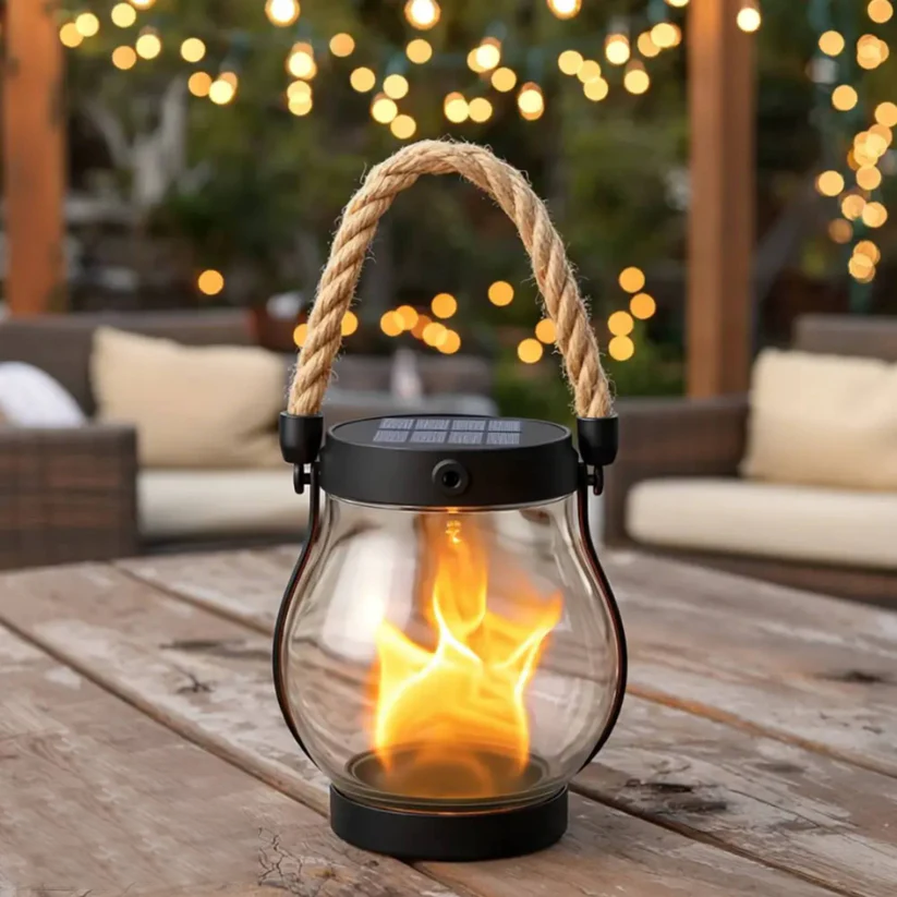 Solar Tuinlantaarn met Flakkerend Vlameffect Buitenverlichting Oplaadbaar Decoratief Metaal Brons Tuin | Sansoti