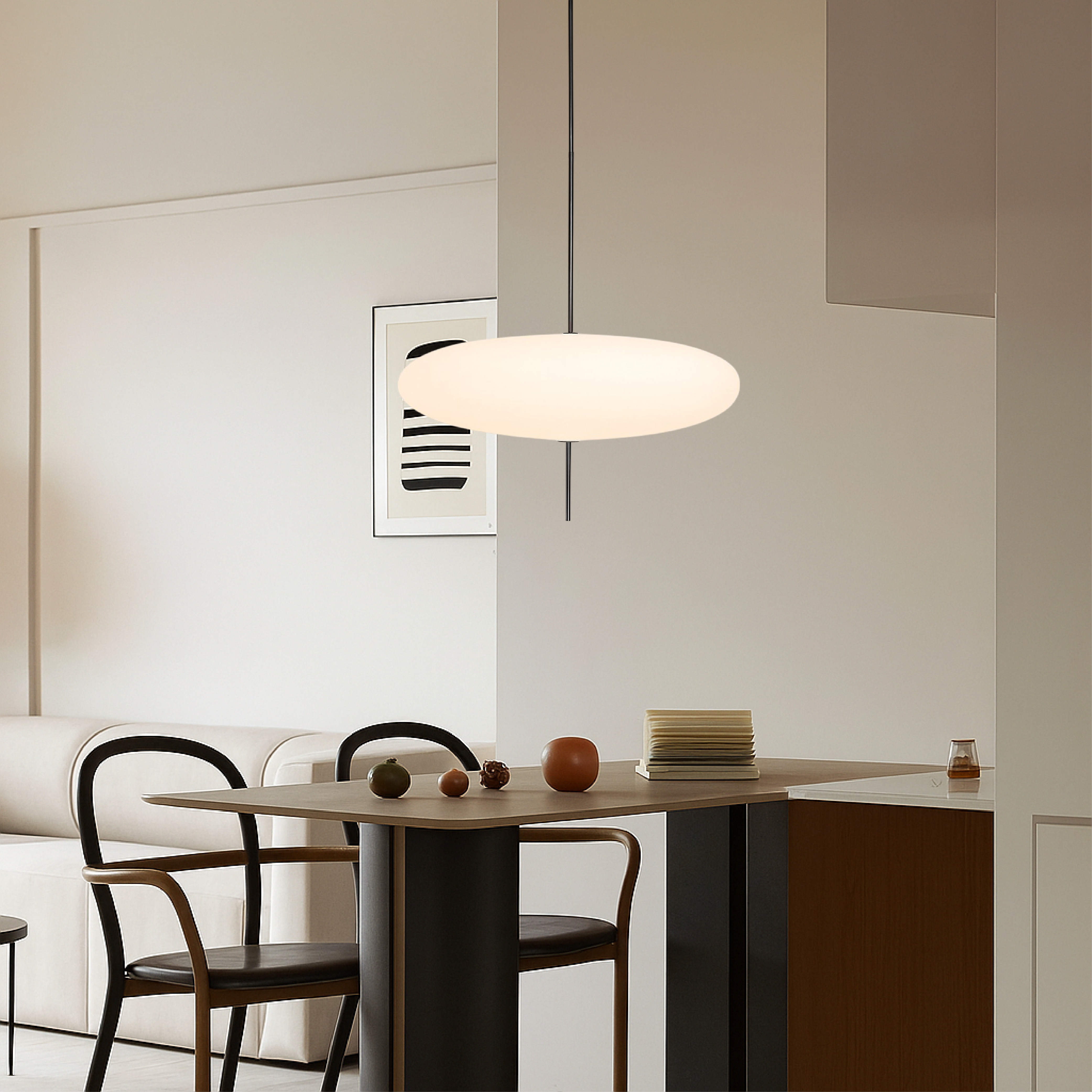 Suspension géométrique E27 en métal et acrylique, 50cm, design minimaliste, pour salle à manger, cuisine et salon, éclairage LED | Sansoti