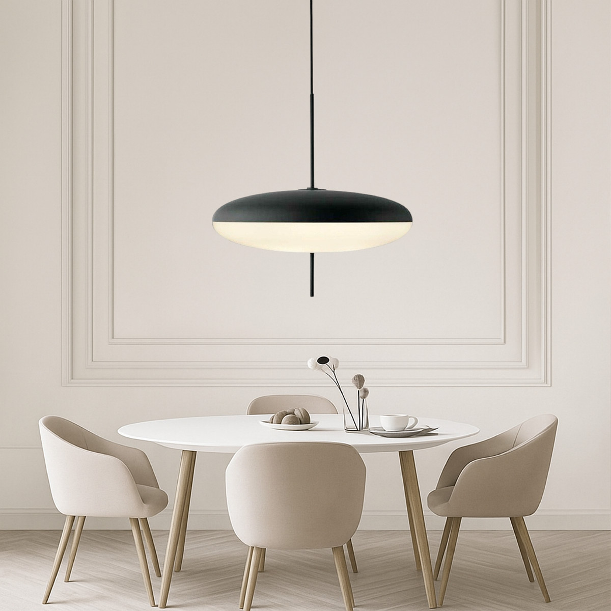 Suspension géométrique E27 en métal et acrylique, 50cm, design minimaliste, pour salle à manger, cuisine et salon, éclairage LED | Sansoti