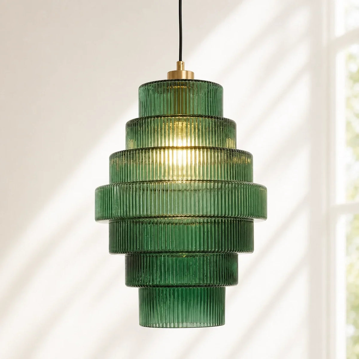 Ribbed Glass Pendant Light Layered Bottle Design E27 22cm Dining Area Ceiling Light Vintage Style Living Room | Sansoti