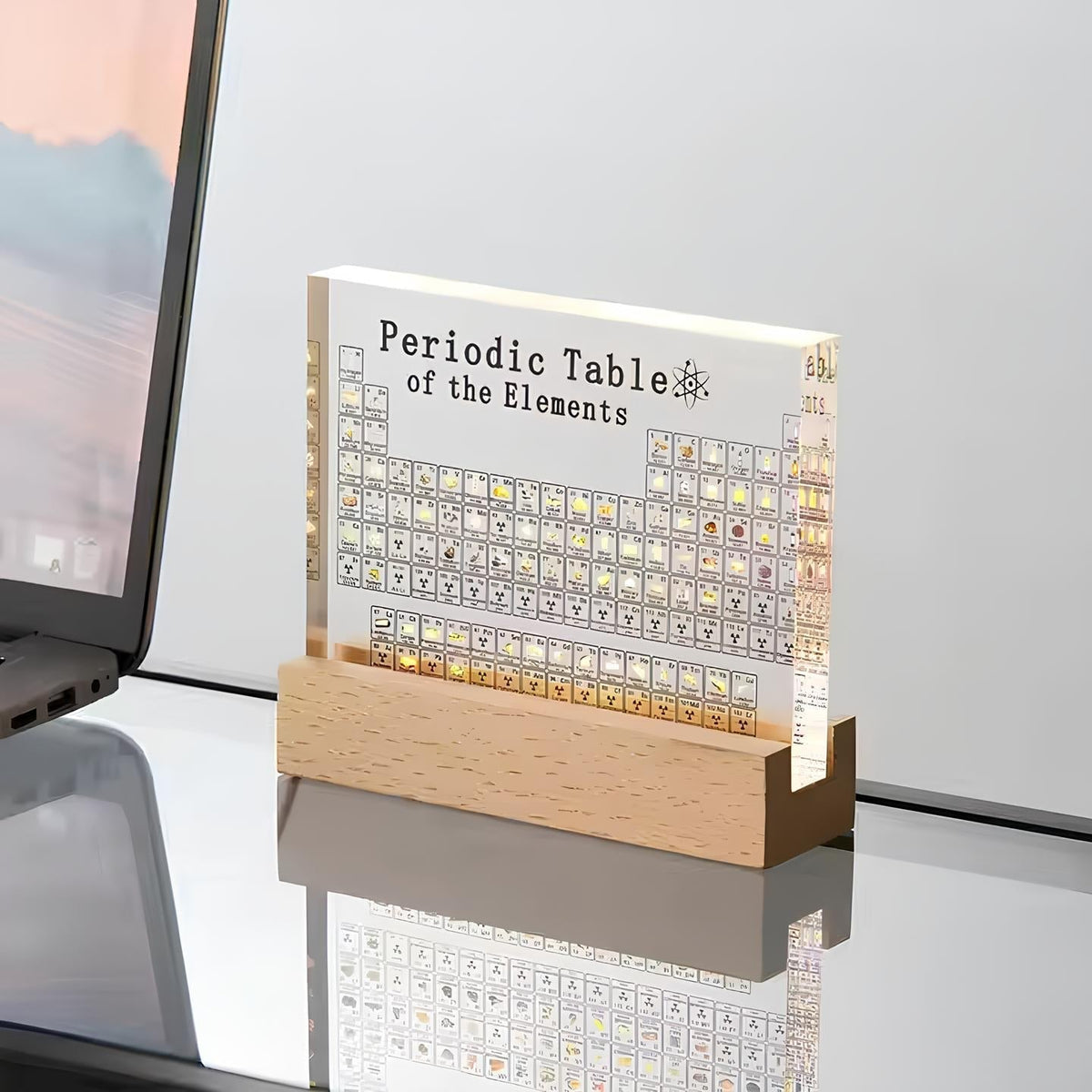Illuminated Periodic Table 83 Real Elements Acrylic Wood Display Chemistry Decoration Educational Gift | Sansoti