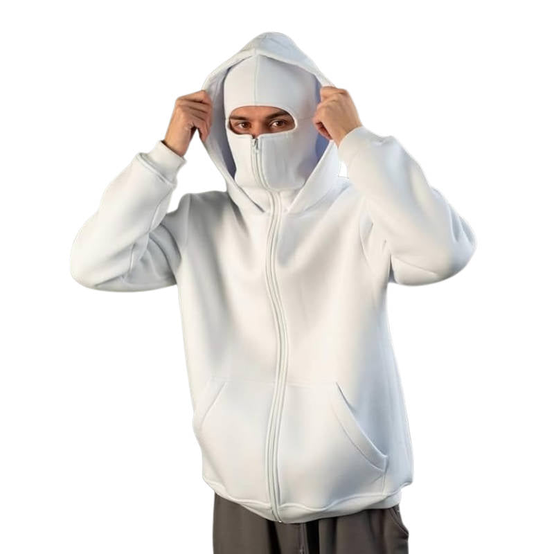 Balaclava Hoodie with Integrated Face Mask Double Hood Zip Closure Polyester Unisex Winter | Sansoti