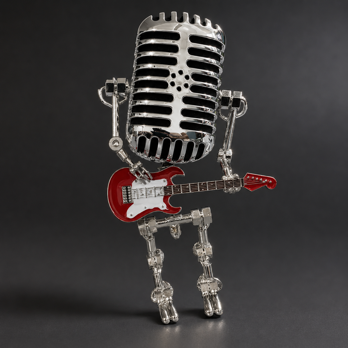 Tischlampe Roboter mit Gitarre aus Metall, dimmbare LED-Beleuchtung, Schreibtisch- und Nachttischlampe, modernes, verspieltes Design für Kinder | Sansoti