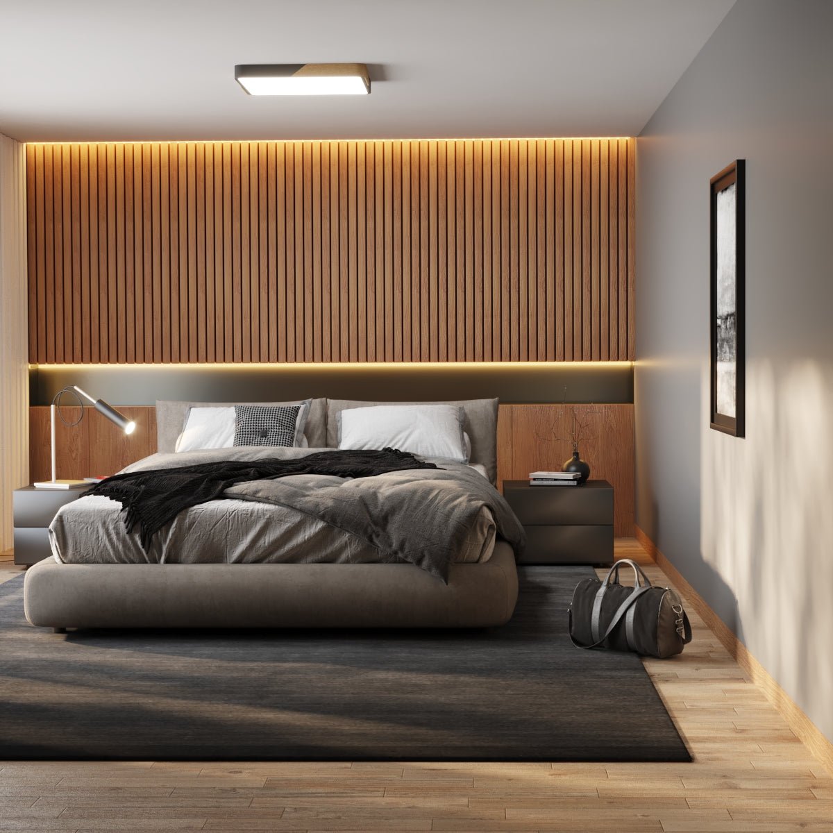 Minimalistische LED-Deckenleuchte mit Holz-Akzenten und sanfter Lichtverteilung | Restfield