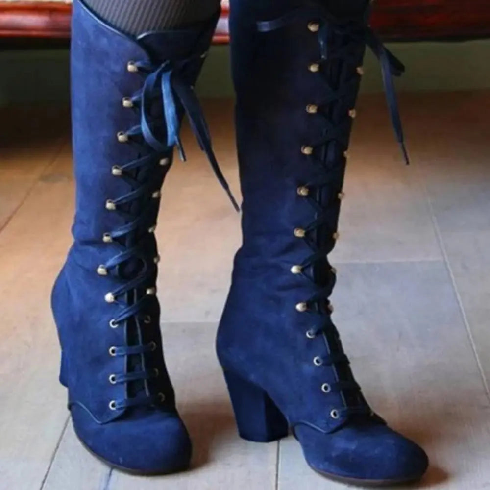 Knee-High Women's Boots Pointed Toe High Heel Bow Wool Felt Black Blue Brown Winter Footwear Elegant Warm | Sansoti