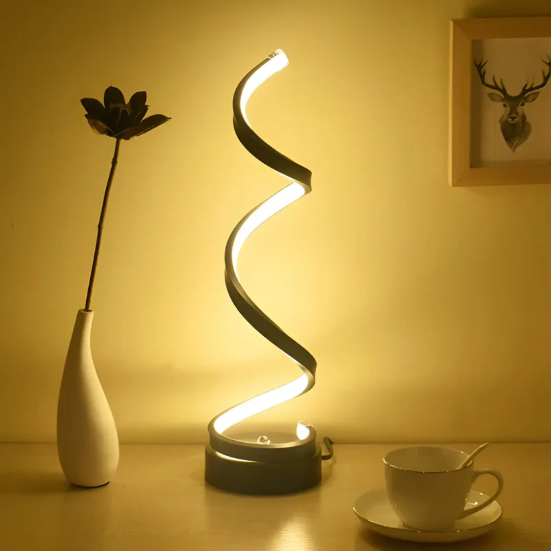 Dimbare Moderne Spiraalvormige Tafellamp 19W – Stijlvolle Gebogen Bureaulamp met Zachte Verlichting en Energiezuinige LED voor Thuis en Kantoor | Sansoti