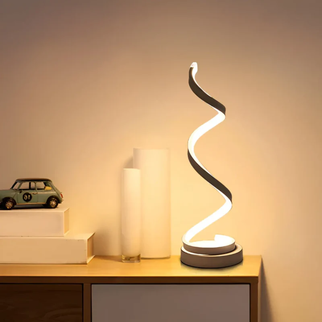 Dimbare Moderne Spiraalvormige Tafellamp 19W – Stijlvolle Gebogen Bureaulamp met Zachte Verlichting en Energiezuinige LED voor Thuis en Kantoor | Sansoti