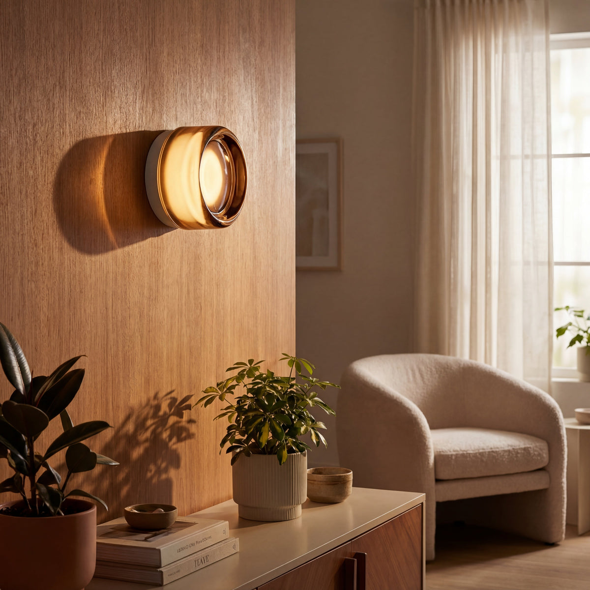 Applique murale ronde LED à intensité variable, éclairage d’ambiance pour chambre, couloir et salon, métal et verre, moderne et minimaliste | Sansoti