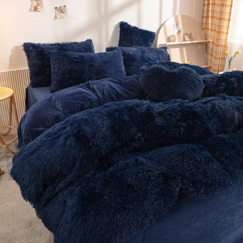 Fluffy Fleece Bedding Set – Teddy 3-piece or 4-piece – Duvet Cover Sheet Pillowcases Single | Sansoti