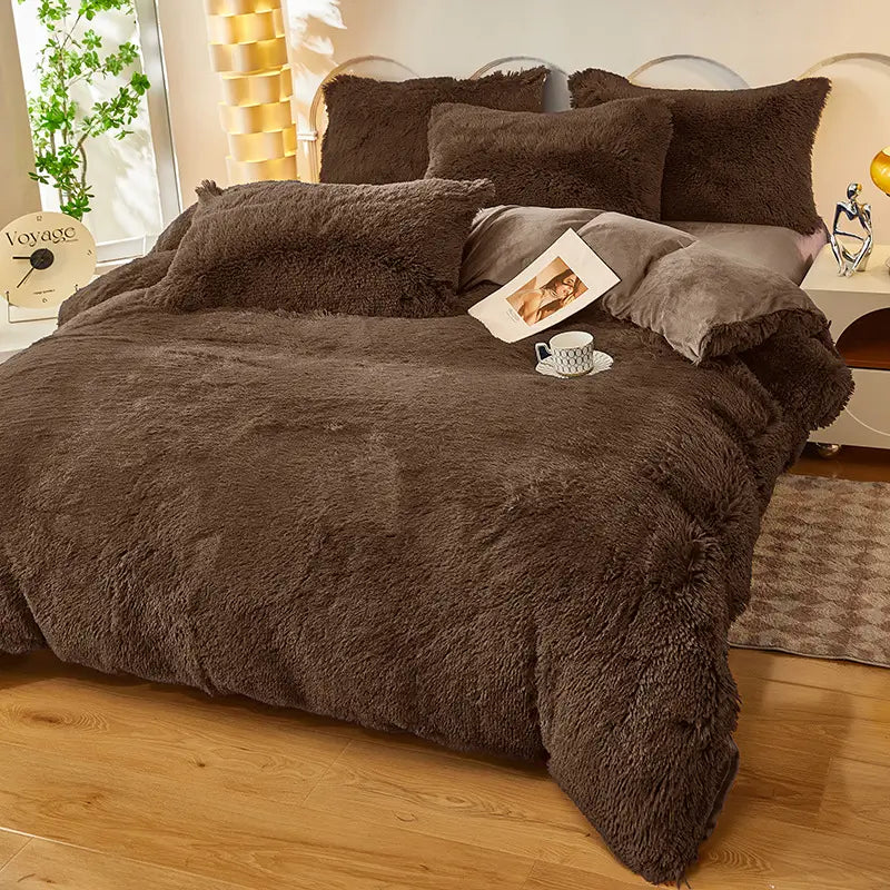Fluffy Fleece Bedding Set – Teddy 3-piece or 4-piece – Duvet Cover Sheet Pillowcases Single | Sansoti