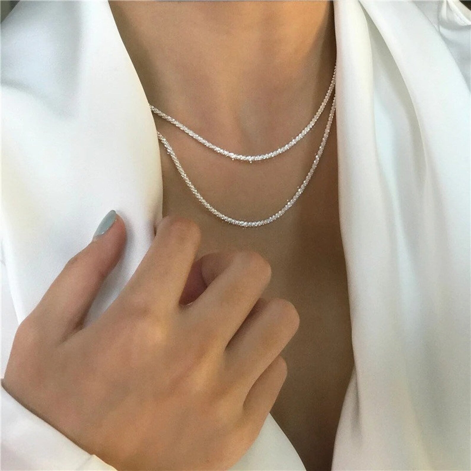 Sterrenlicht Ketting Set Zilver 925 Sterling 2 Lengtes Fijne Halskettingen | Sansoti