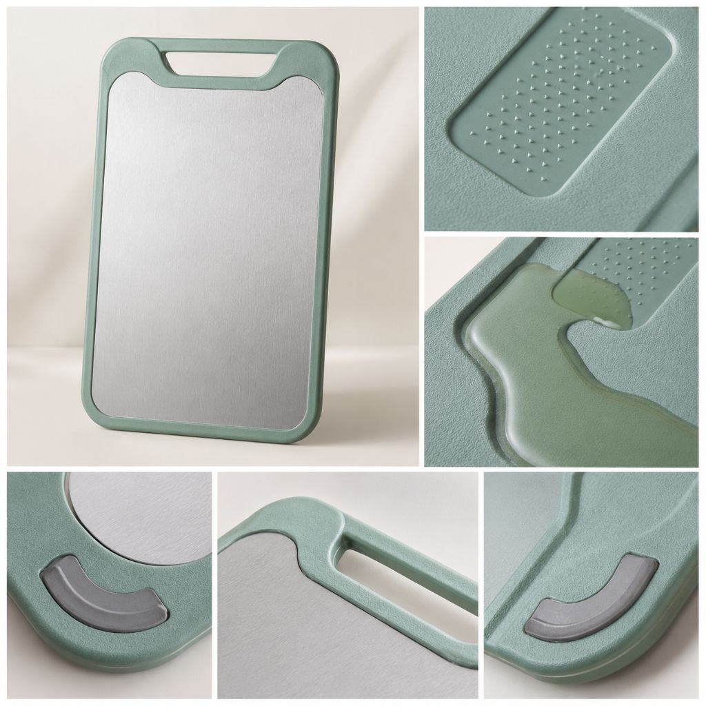 Double-Sided Stainless Steel & PP Cutting Board with Juice Groove Garlic Grater Antibacterial Kitchen Hygienic Cleaning | Sansoti