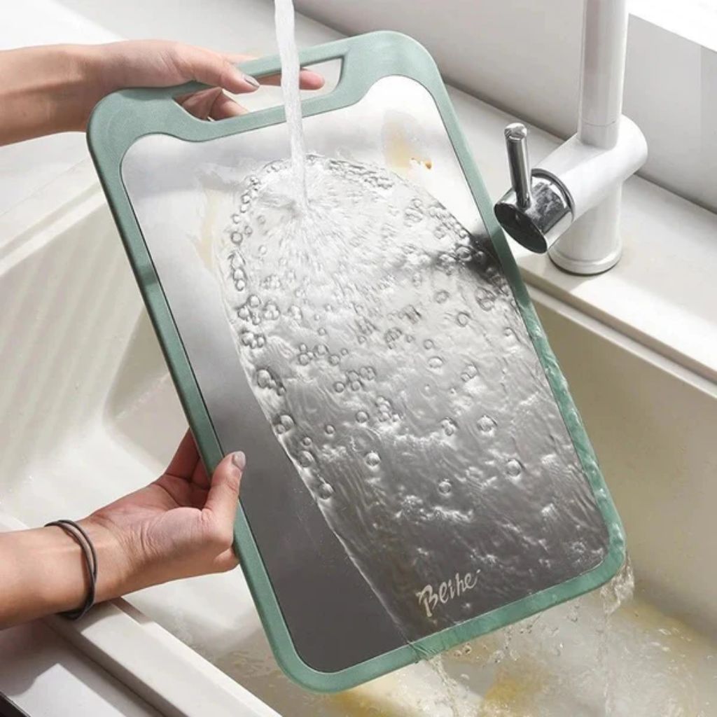 Double-Sided Stainless Steel & PP Cutting Board with Juice Groove Garlic Grater Antibacterial Kitchen Hygienic Cleaning | Sansoti