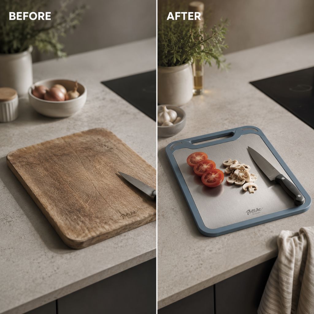 Double-Sided Stainless Steel & PP Cutting Board with Juice Groove Garlic Grater Antibacterial Kitchen Hygienic Cleaning | Sansoti