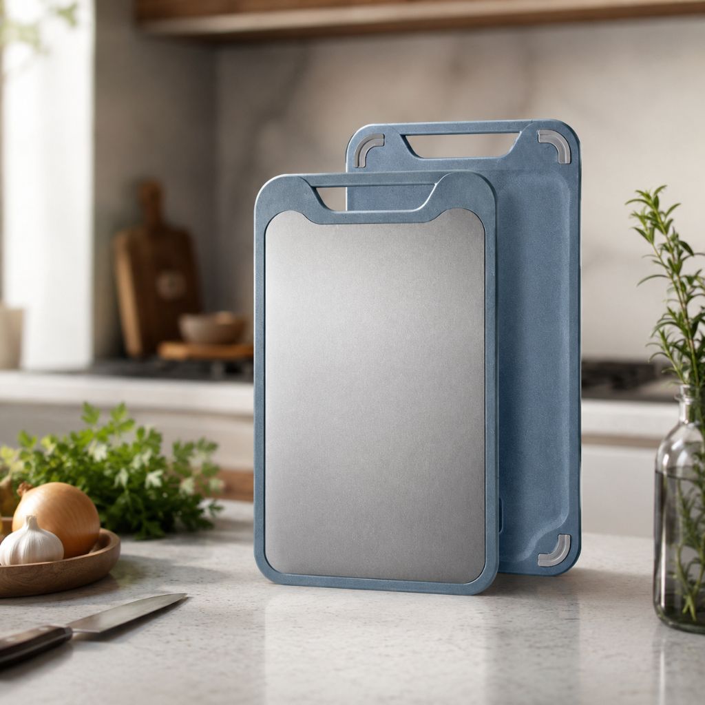 Double-Sided Stainless Steel & PP Cutting Board with Juice Groove Garlic Grater Antibacterial Kitchen Hygienic Cleaning | Sansoti