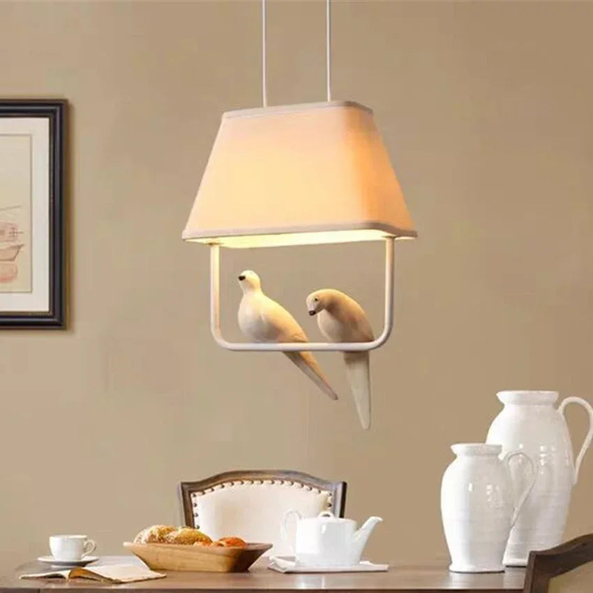 Suspension oiseau avec abat-jour beige E27 décorative salon salle à manger | Restfield