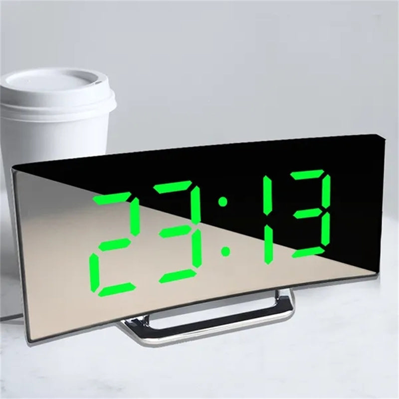 Digitale wekker LED gebogen scherm kunststof zwart slaapkamer bureau klok minimalistisch design | Sansoti