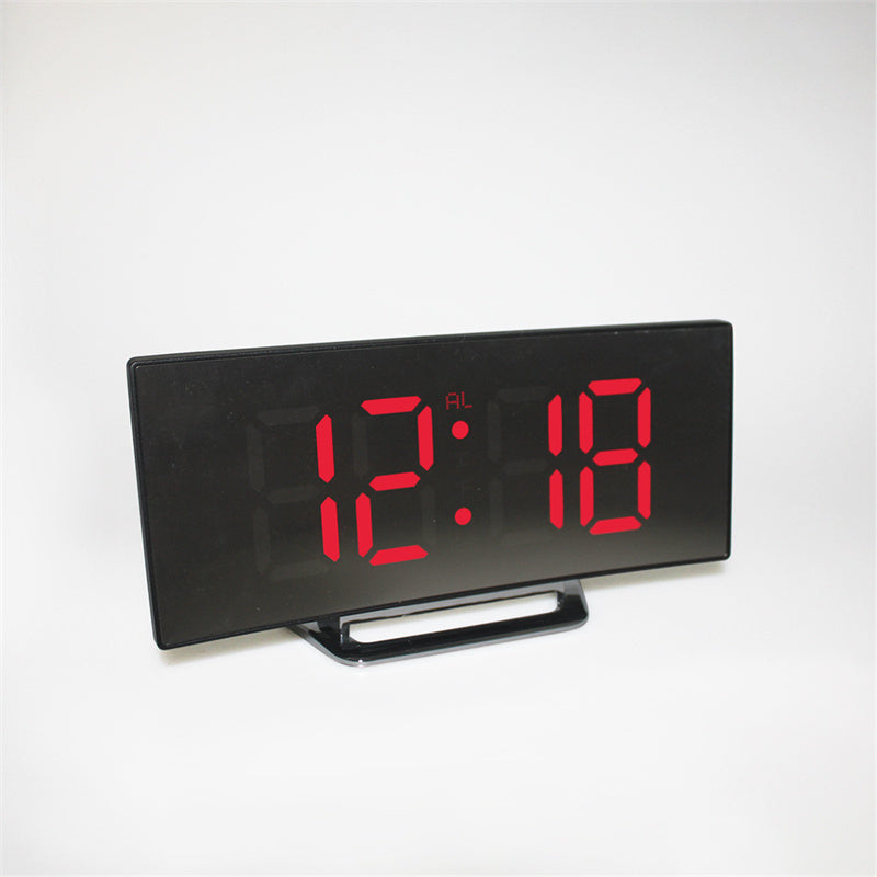 Digitale wekker LED gebogen scherm kunststof zwart slaapkamer bureau klok minimalistisch design | Sansoti