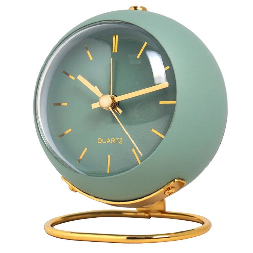 Tafelklok Quartz Metaal Groen Goud Bureau Nachtkastje Analoge Bureauklok Retro Design Woonkamer Slaapkamer | Sansoti