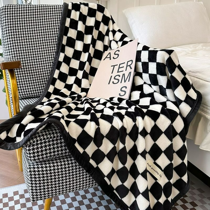 Geruite Fleece Plaid Koraalvlies Woonkamer Slaapkamer Bank Bed Deken Warm Zacht Decoratief Comfortabel Textiel | Sansoti