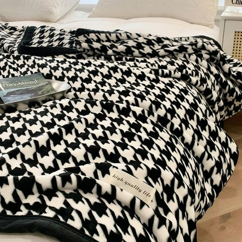 Geruite Fleece Plaid Koraalvlies Woonkamer Slaapkamer Bank Bed Deken Warm Zacht Decoratief Comfortabel Textiel | Sansoti