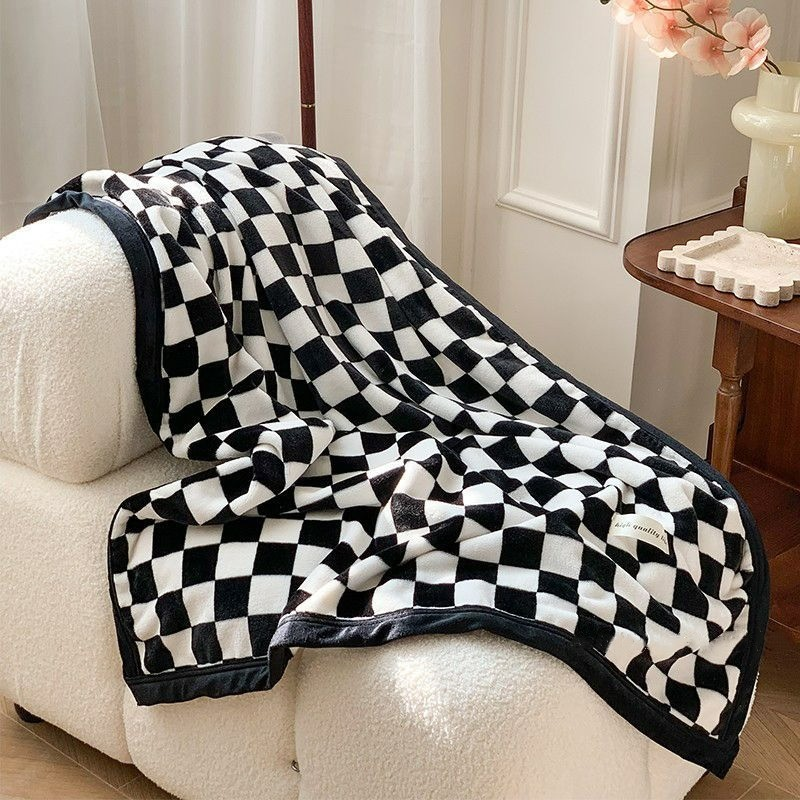 Geruite Fleece Plaid Koraalvlies Woonkamer Slaapkamer Bank Bed Deken Warm Zacht Decoratief Comfortabel Textiel | Sansoti