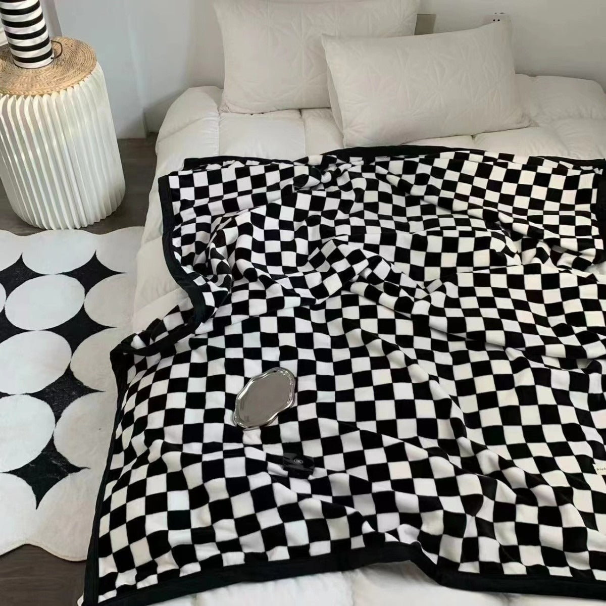 Geruite Fleece Plaid Koraalvlies Woonkamer Slaapkamer Bank Bed Deken Warm Zacht Decoratief Comfortabel Textiel | Sansoti