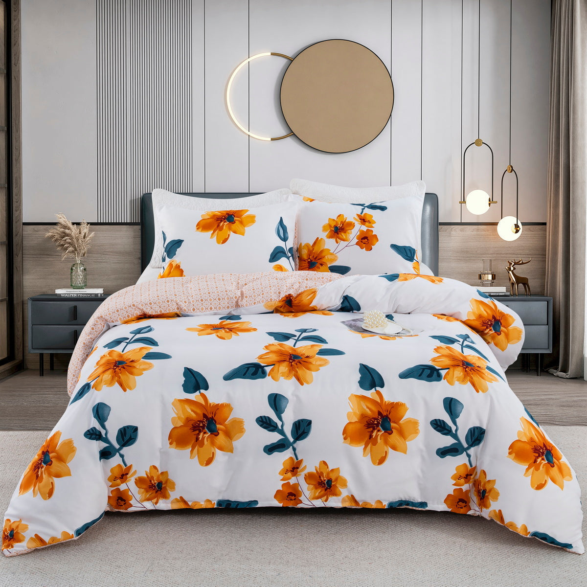 Duvet Cover Abstract Geometric Pattern Blue Orange Zigzag Modern Retro Stylish Soft Single | Sansoti