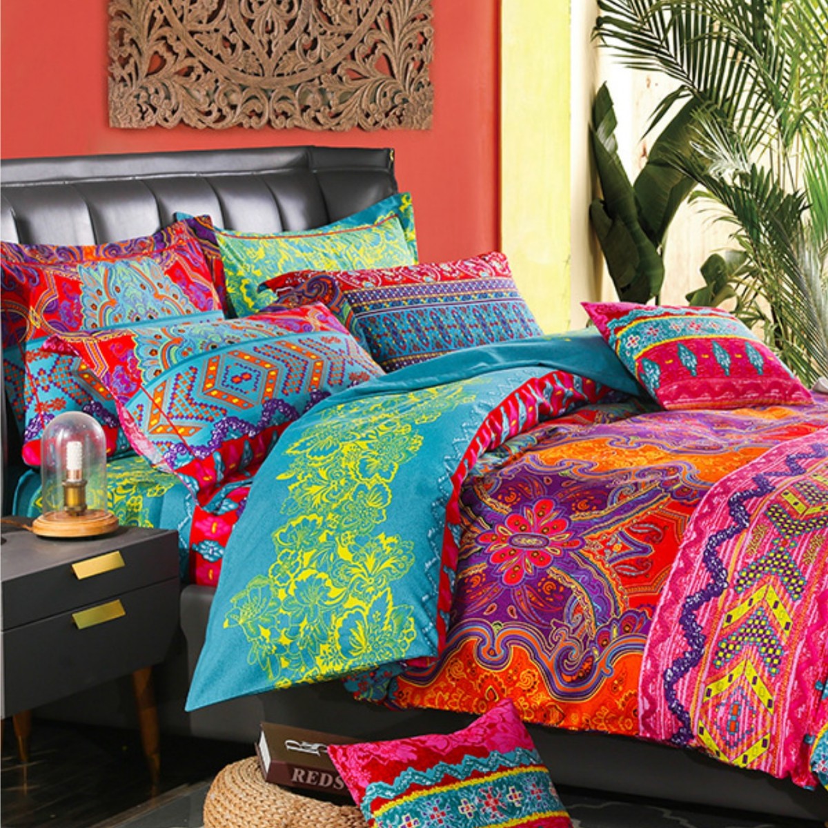 Duvet Cover Abstract Geometric Pattern Blue Orange Zigzag Modern Retro Stylish Soft Single | Sansoti