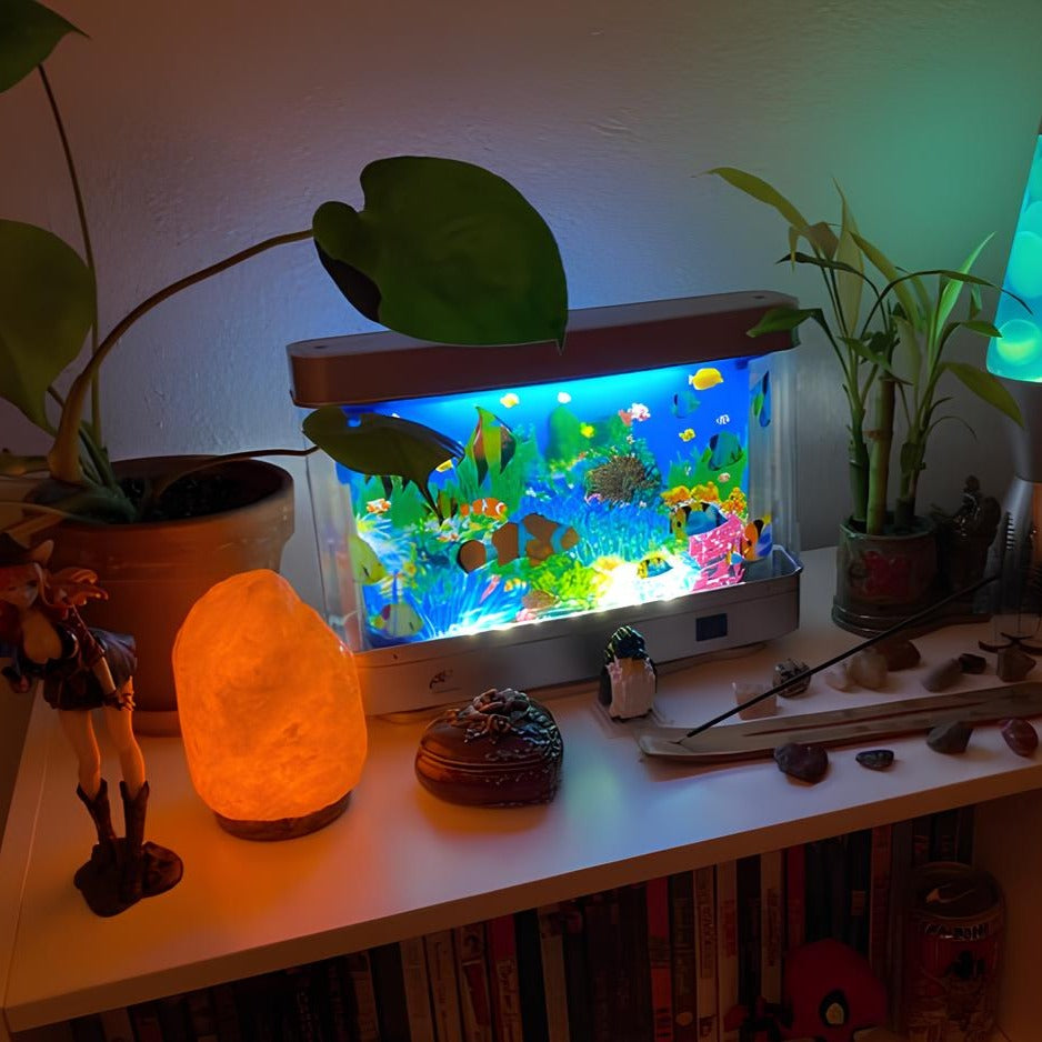 Retro Aquariumlamp met Bewegende Vissen – Rustgevende Sfeerverlichting voor Woonkamer, Kantoor, Kinderkamer | Geen Onderhoud Nodig | Nostalgische LED-lamp | Sansoti