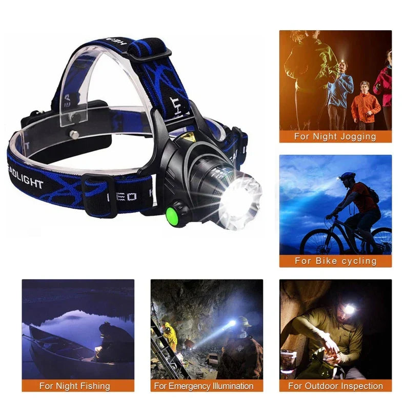 Oplaadbare Hoofdlamp LED 2000 Lumen Verstelbare Zoom Waterdicht Hoofdverlichting voor Outdoor Wandelen Kamperen | Sansoti