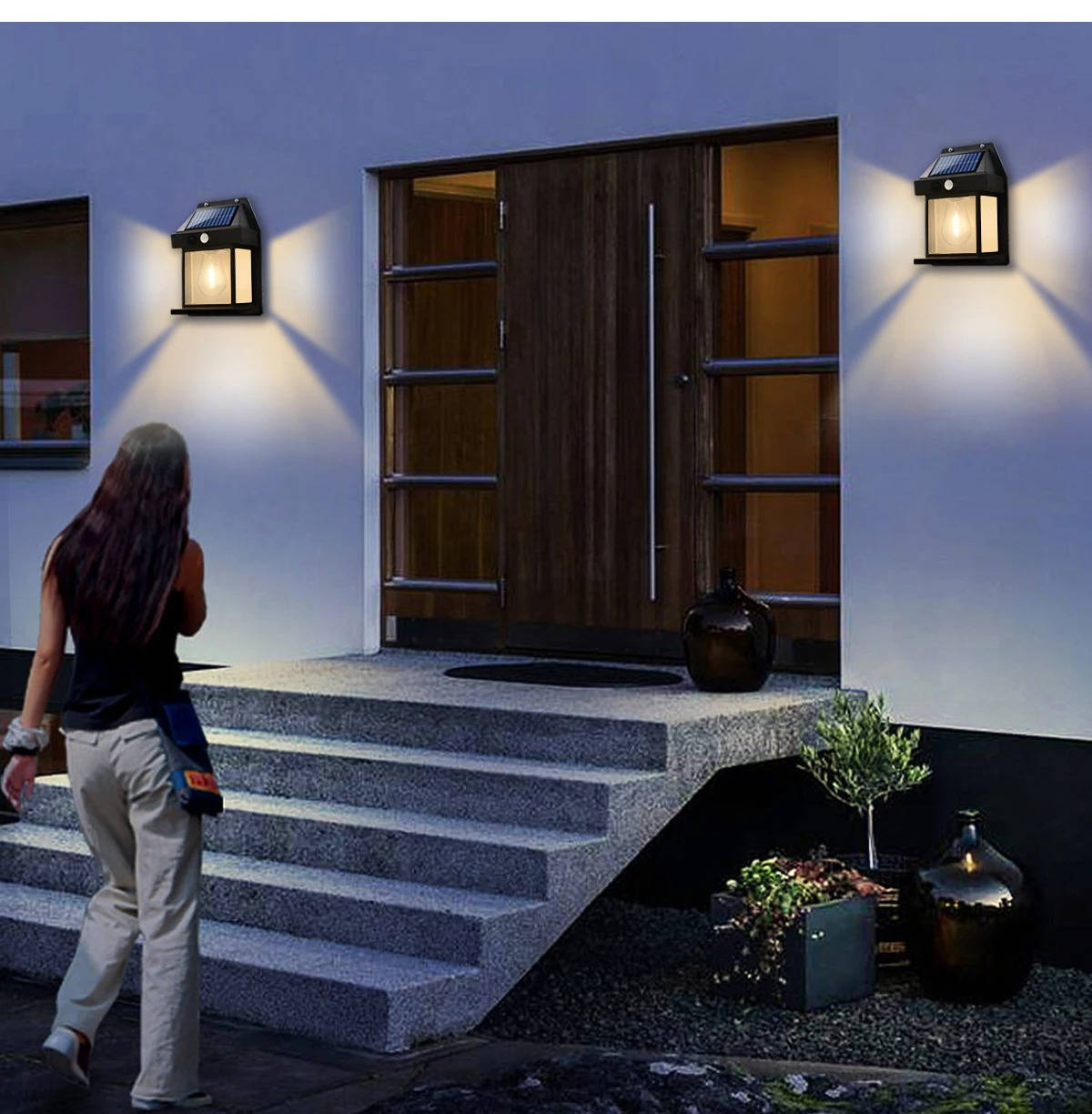 Buitenwandlamp op Zonne-Energie 2 Stuks Bewegingssensor 600 Lumen IP65 Waterbestendig Verstelbaar Tuinverlichting | Sansoti