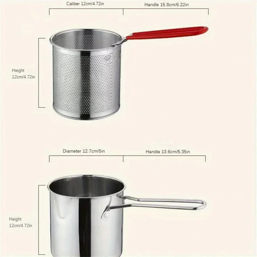 Fritteuse 1200ML aus Edelstahl mit Siebgriff für Induktion, Gas und Elektroherde | Sansoti