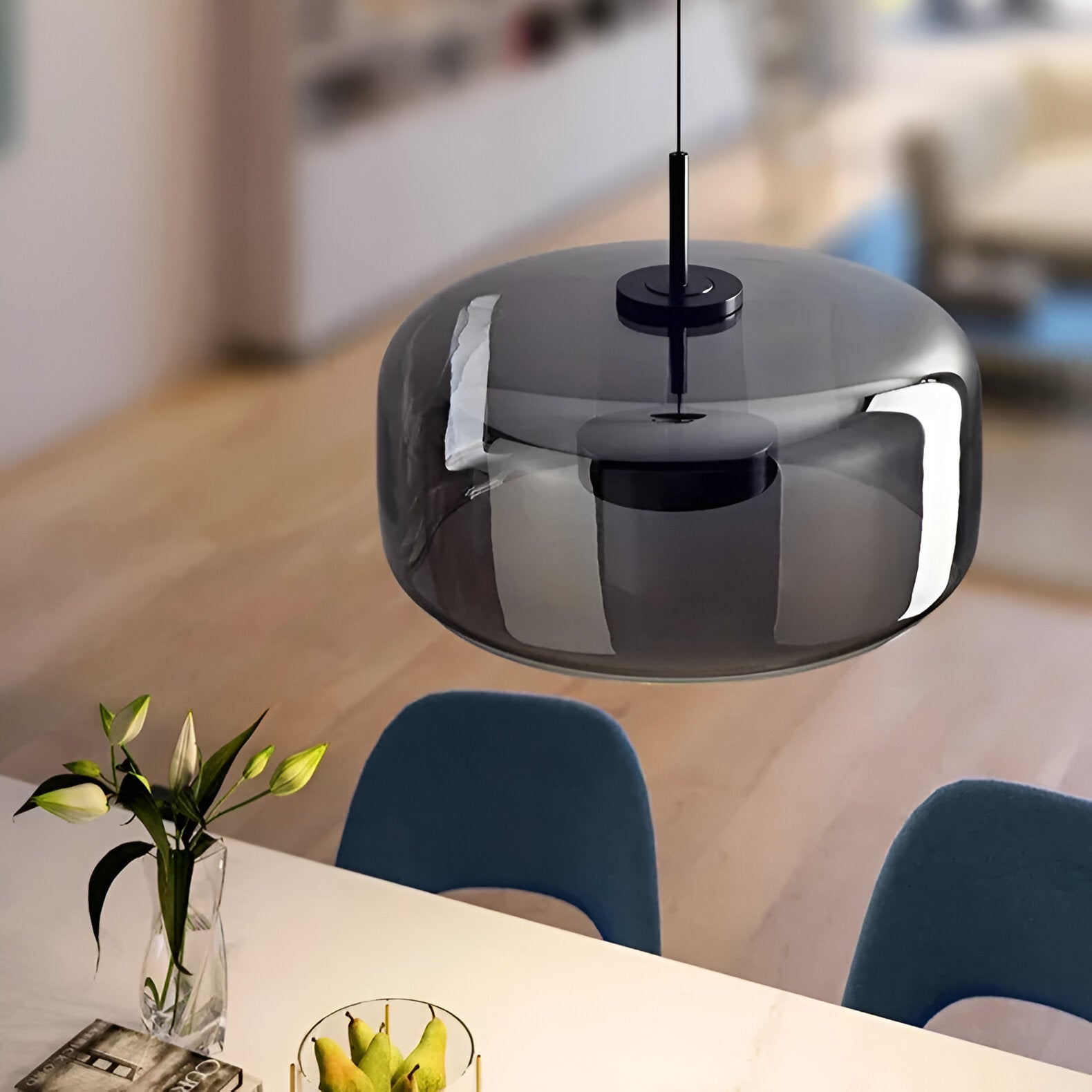 Hängelampe Rauchglas Retro Trio Handgeblasen Dimmbar Verstellbar Schwarz | Restfield