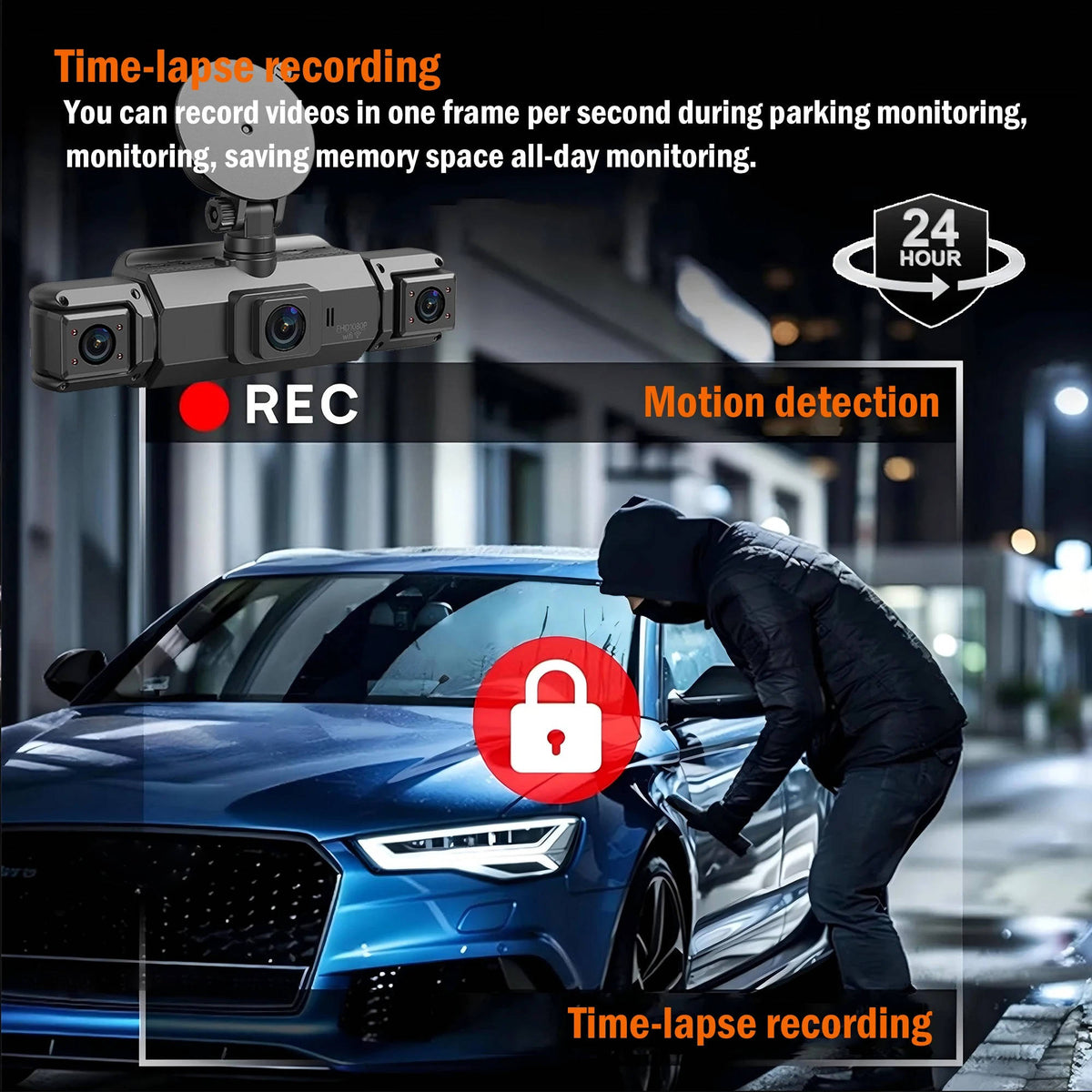 Kabellose Dashcam mit 4 Kameras, 1920P HD-Nachtsicht, Parküberwachung, WLAN-App, Fahrer vorne und hinten | Sansoti