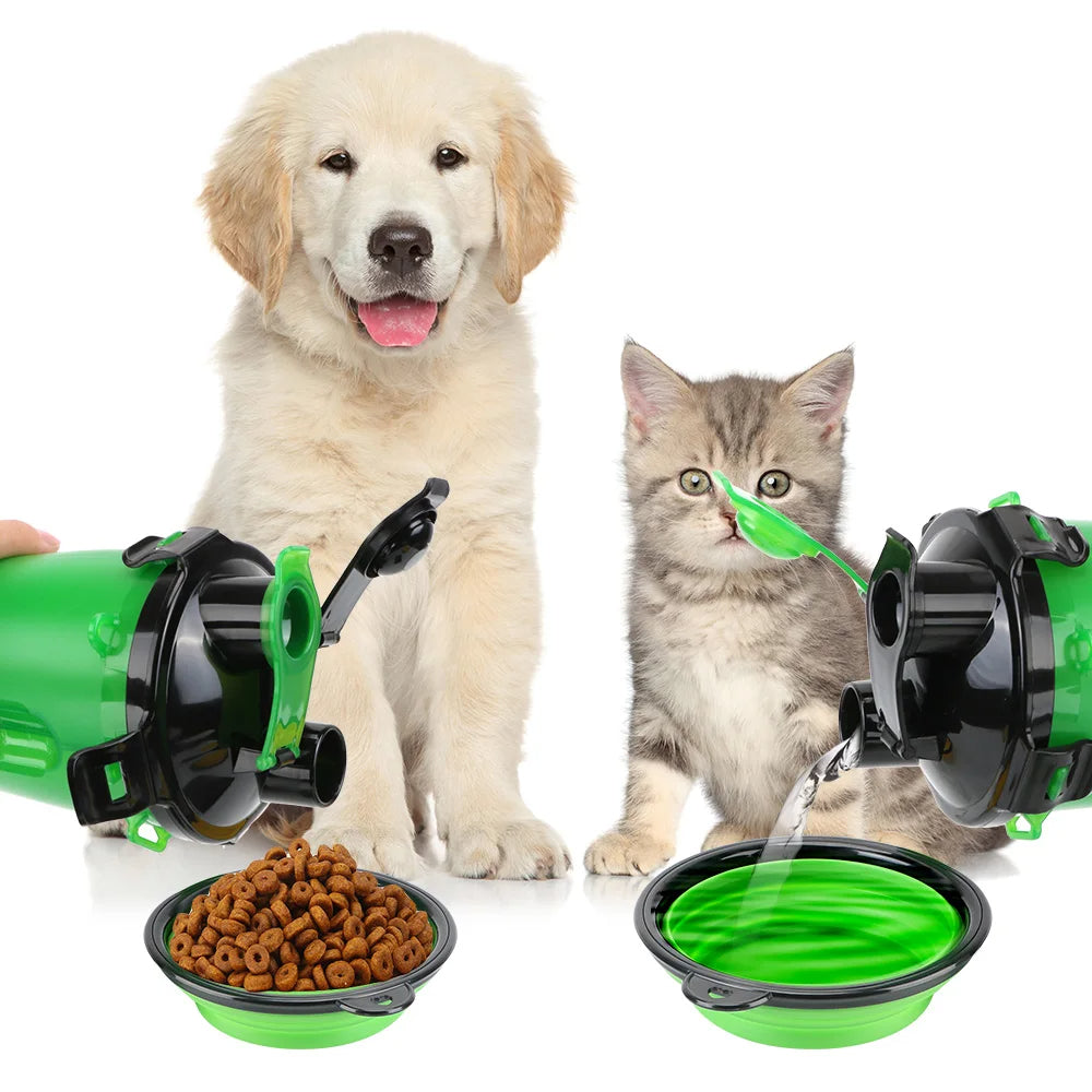 Bouteille de voyage 2-en-1 pour chien avec gamelle, pliable, en silicone, bouteille d’eau et abreuvoir pour animal de compagnie lors des déplacements et promenades | Sansoti