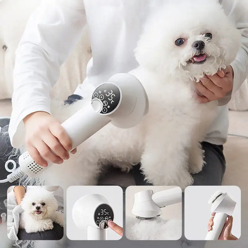 Slimme Huisdierfohn met Borstel 2-in-1 Ionische Droger Temperatuurregeling Stil 55dB voor Honden Katten Vacht | Sansoti