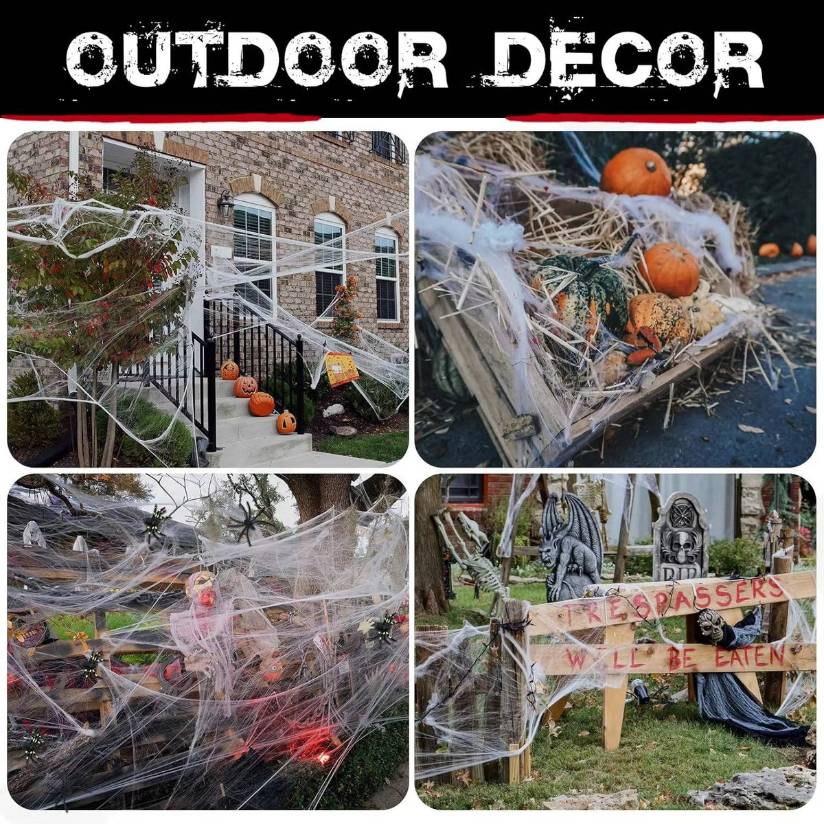 Rekbaar Spinnenweb Decoratieset 18 m² met 9 Kunststof Spinnen Halloween Griezelfeest Decoratie Binnen Buiten | Sansoti