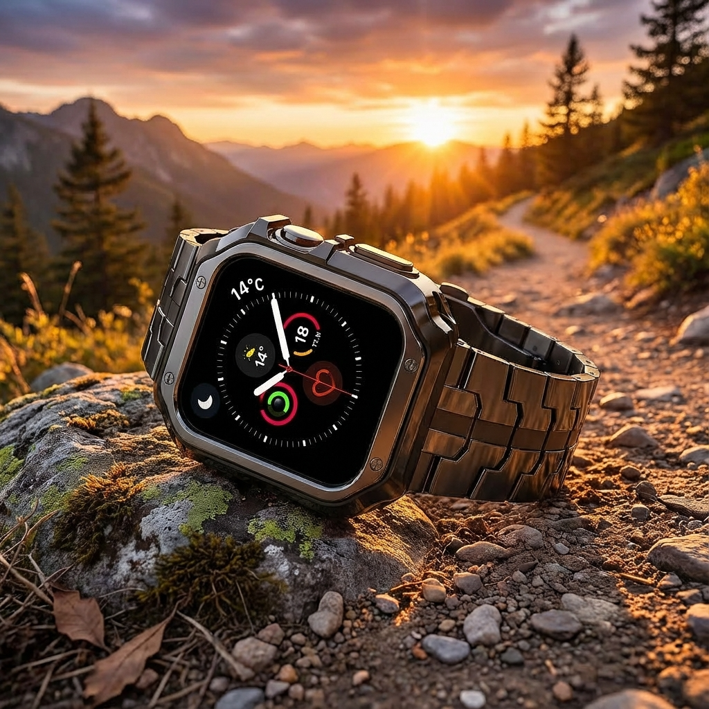 Metal Link Bracelet with Protective Case for Smartwatch 42mm 46mm 49mm Titanium Finish Watch Band Accessory | Sansoti